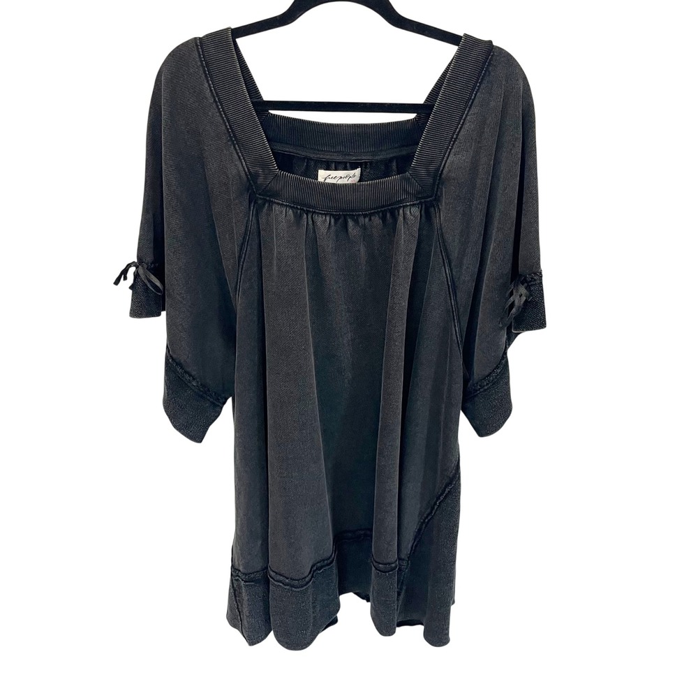 Free People Astoria Sweatshirt Tunic Dress Oversized Artsy Lagenlook Black MED